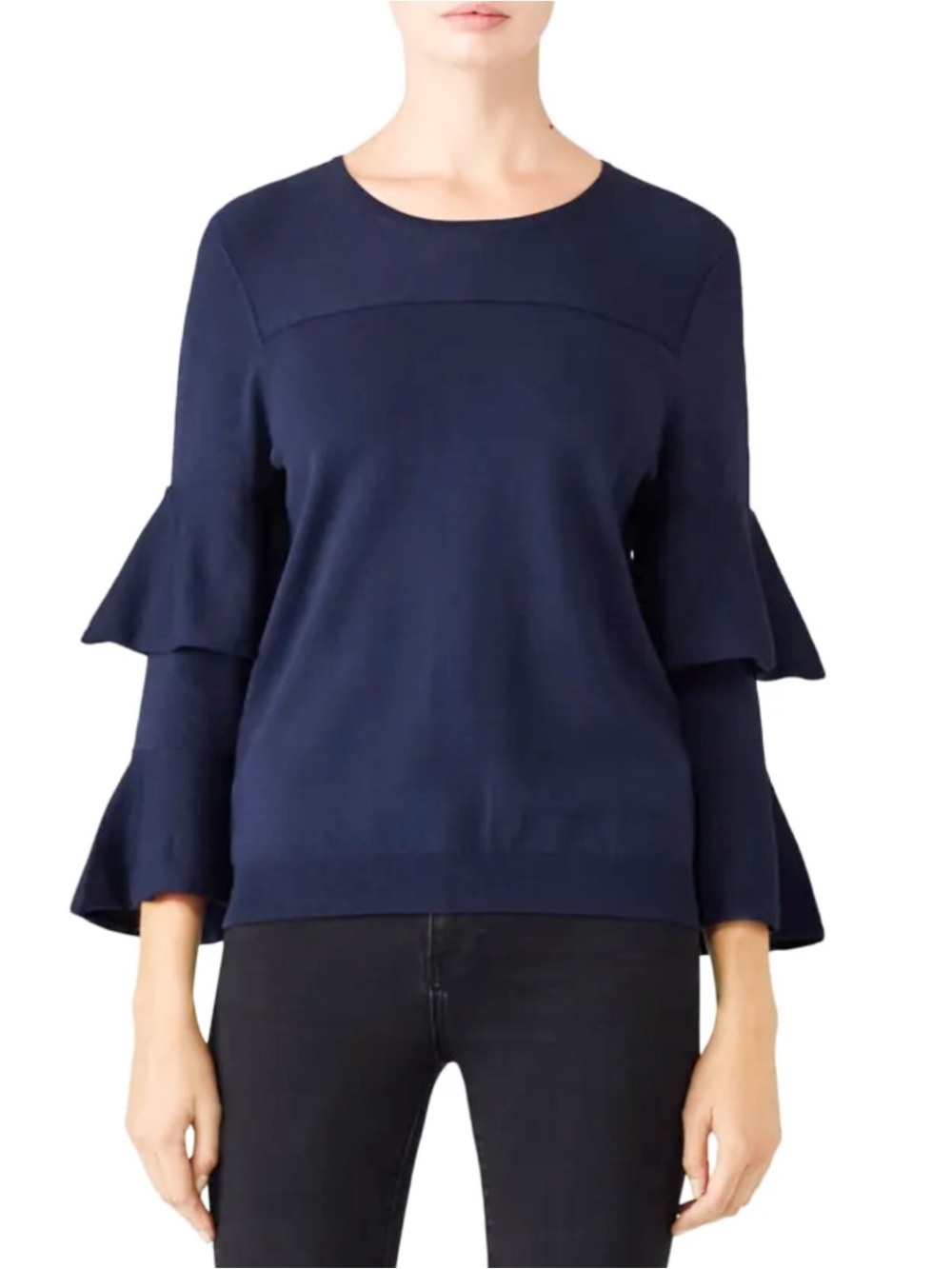 PARKER Navy Blue Tiffany Knit Ruffled Long Sleeve Sweater Sz XS